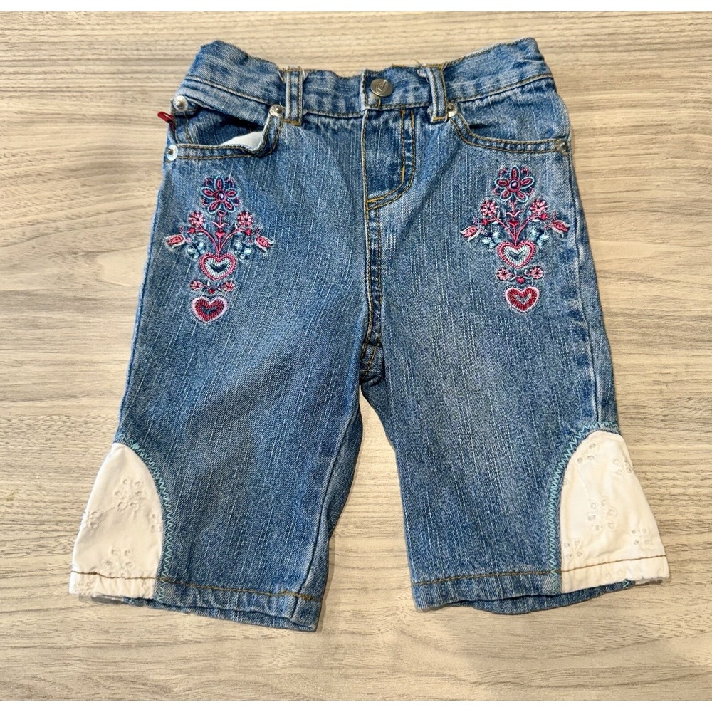 Bongo Jeans Embroidered Pink Flowers 12 Months Elastic Waist Baby‎ Girl